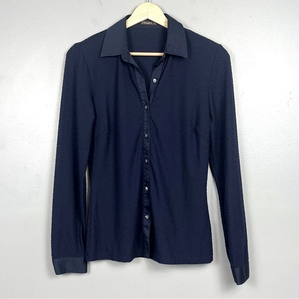 J.McLaughlin navy textured long sleeve button front fitted shirt, XS. - Picture 1 of 7